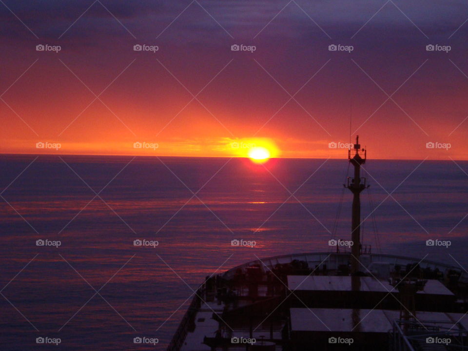 #Sunset# ship# horizon# ocean# sky# clear weather#