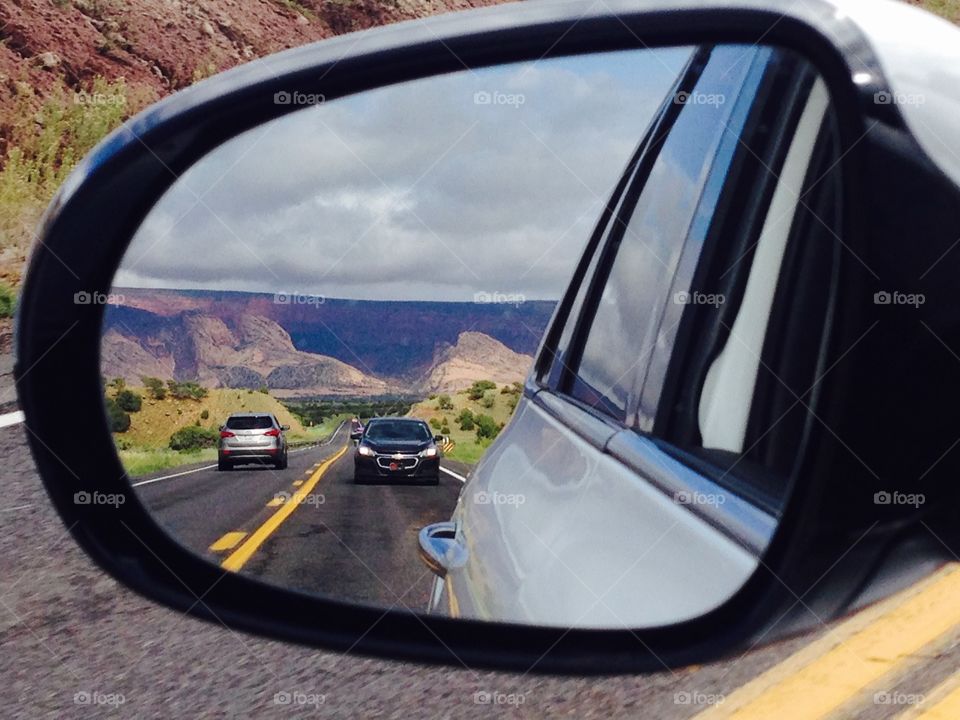 Sight from the rearview mirror of my car during my travel