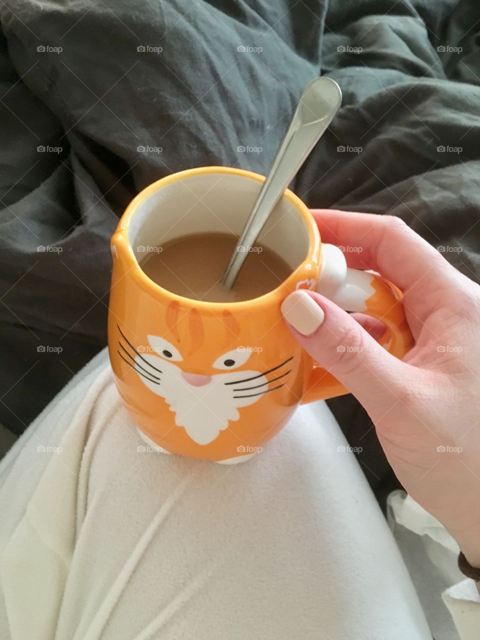 Cat mug and coffee