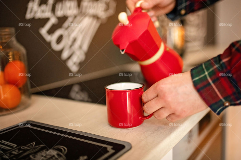 cup of coffee in a cozy festive Christmas atmosphere