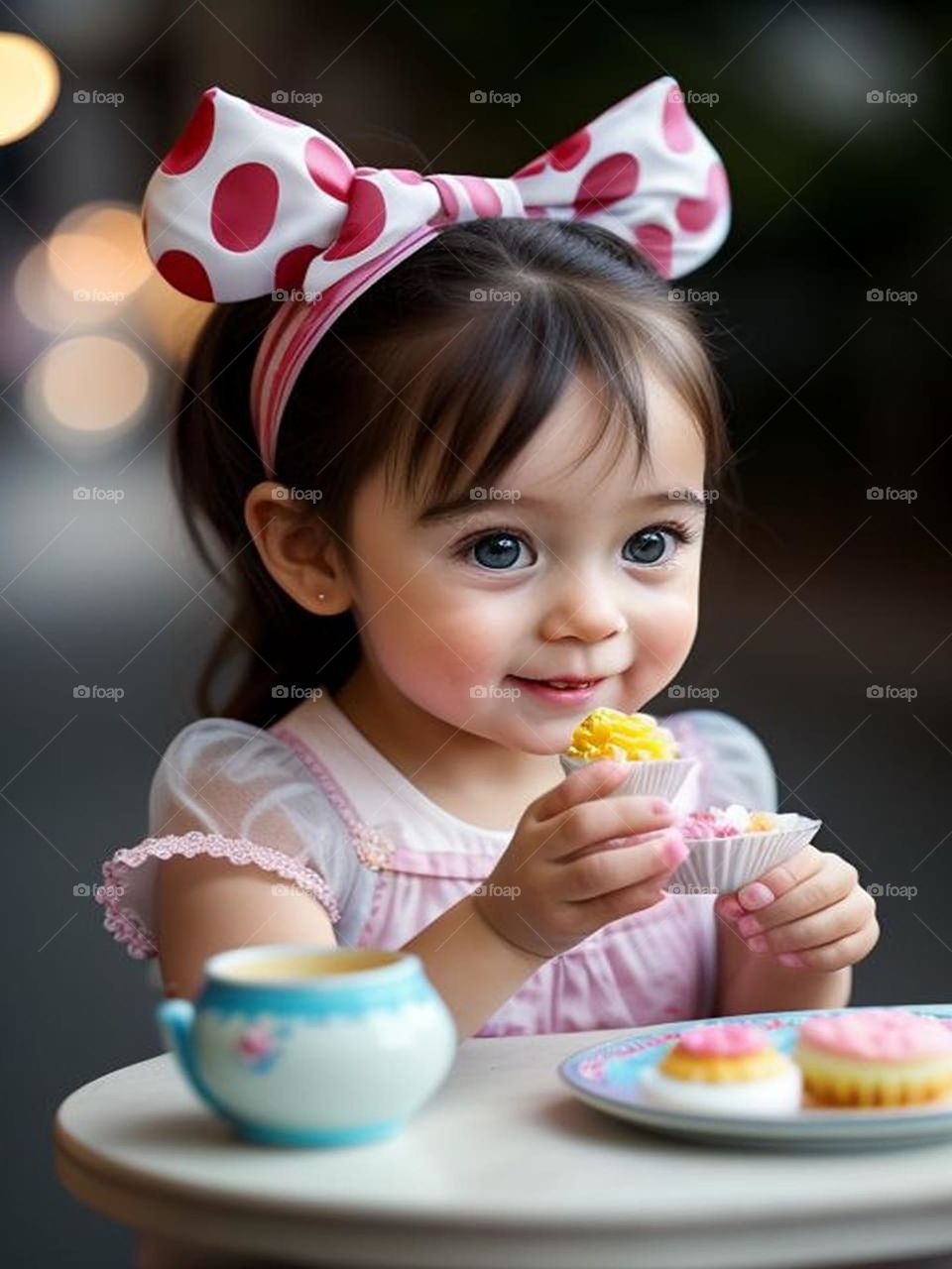 Beautiful little girl eating sweets