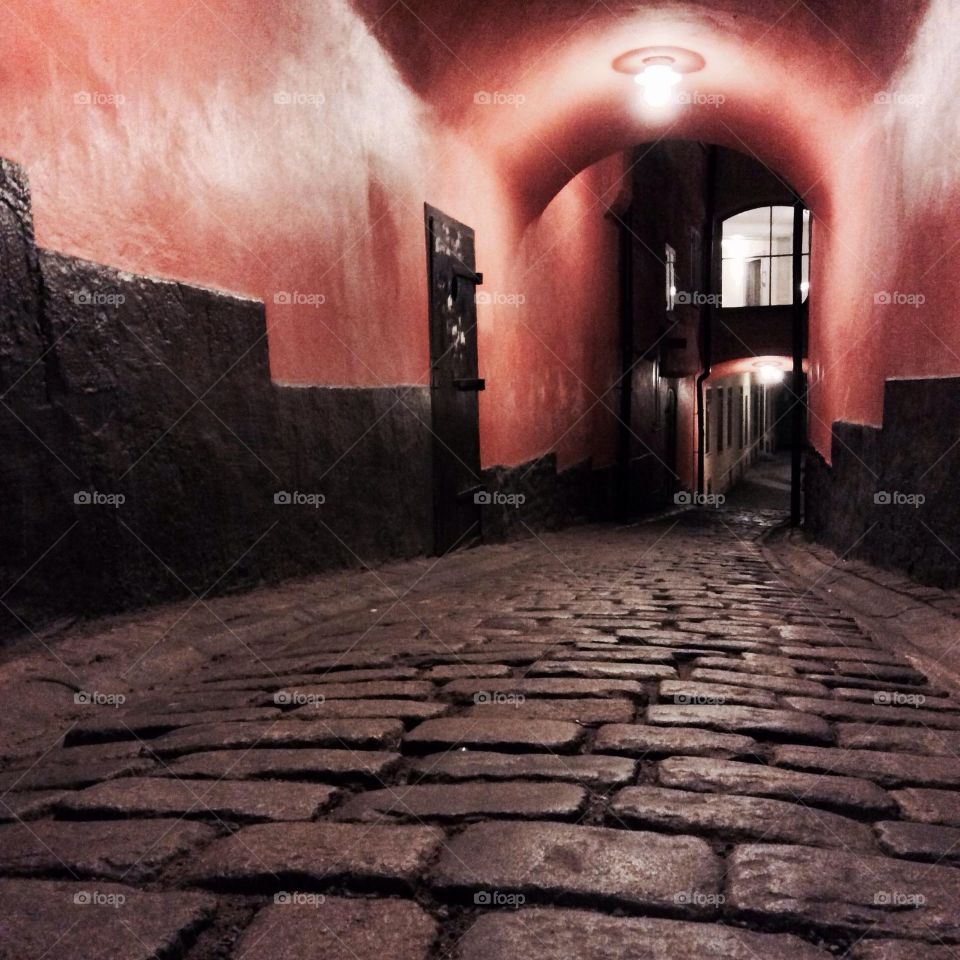 Tunnel in the Gamlastan. Thick street tunnel in the Stockholm city center Gamlastan