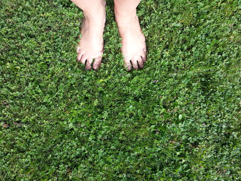 Barefoot in the garden.