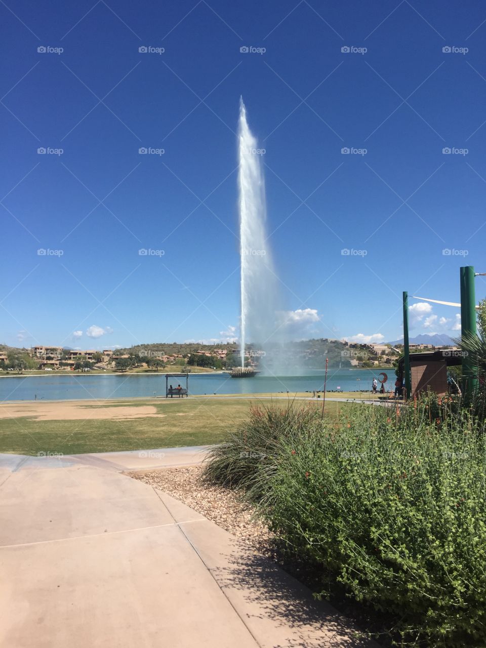 Fountain Hills Fountain. Huge water spout in the middle of a pond in Fountain Hills, AZ
