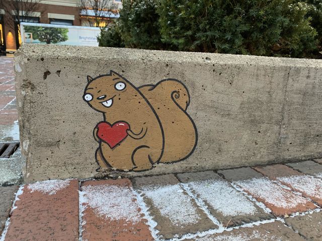 A fun bit of sidewalk art, at the local mall. Love and holiday wishes amongst the critters. Be kind.
