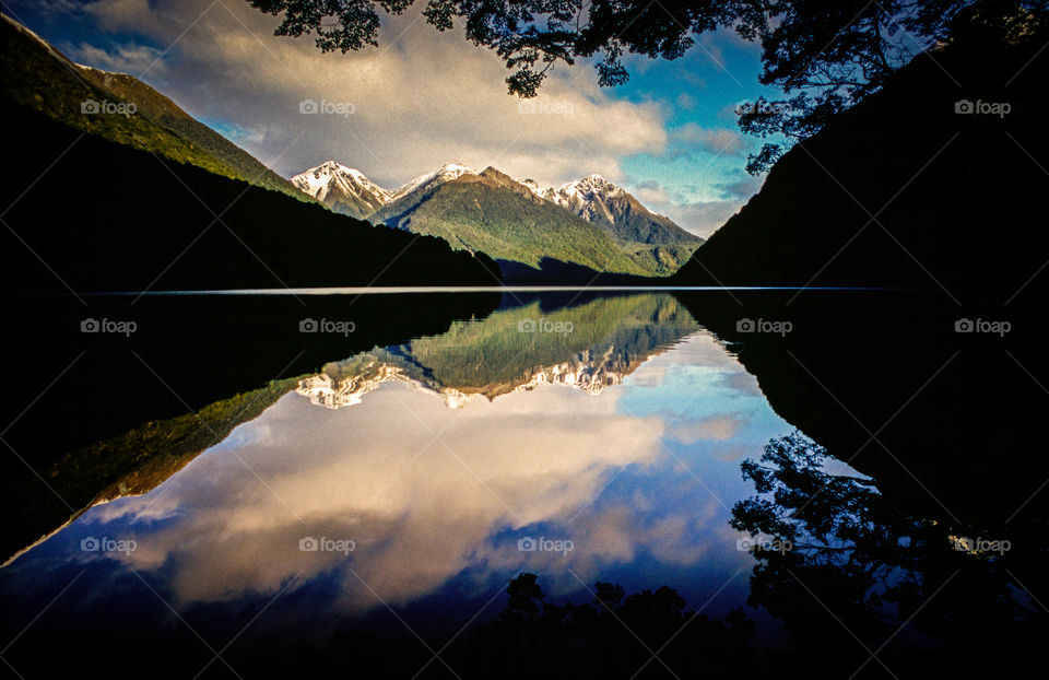 Symmetry in lake at fiordland national park