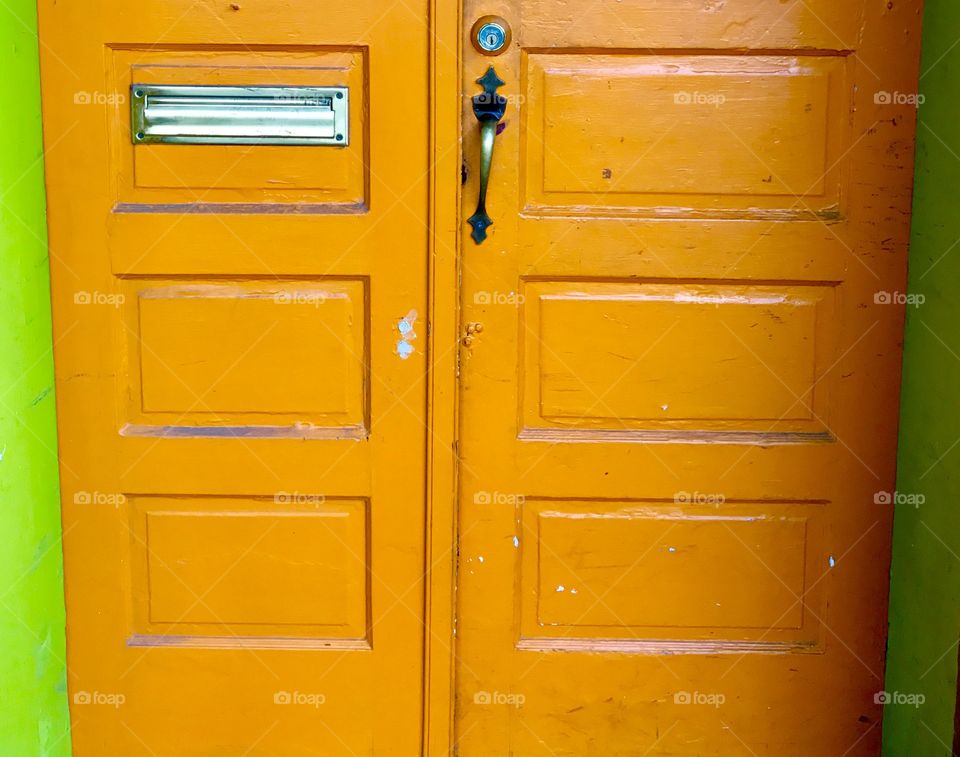 Old Orange Door Close-Up