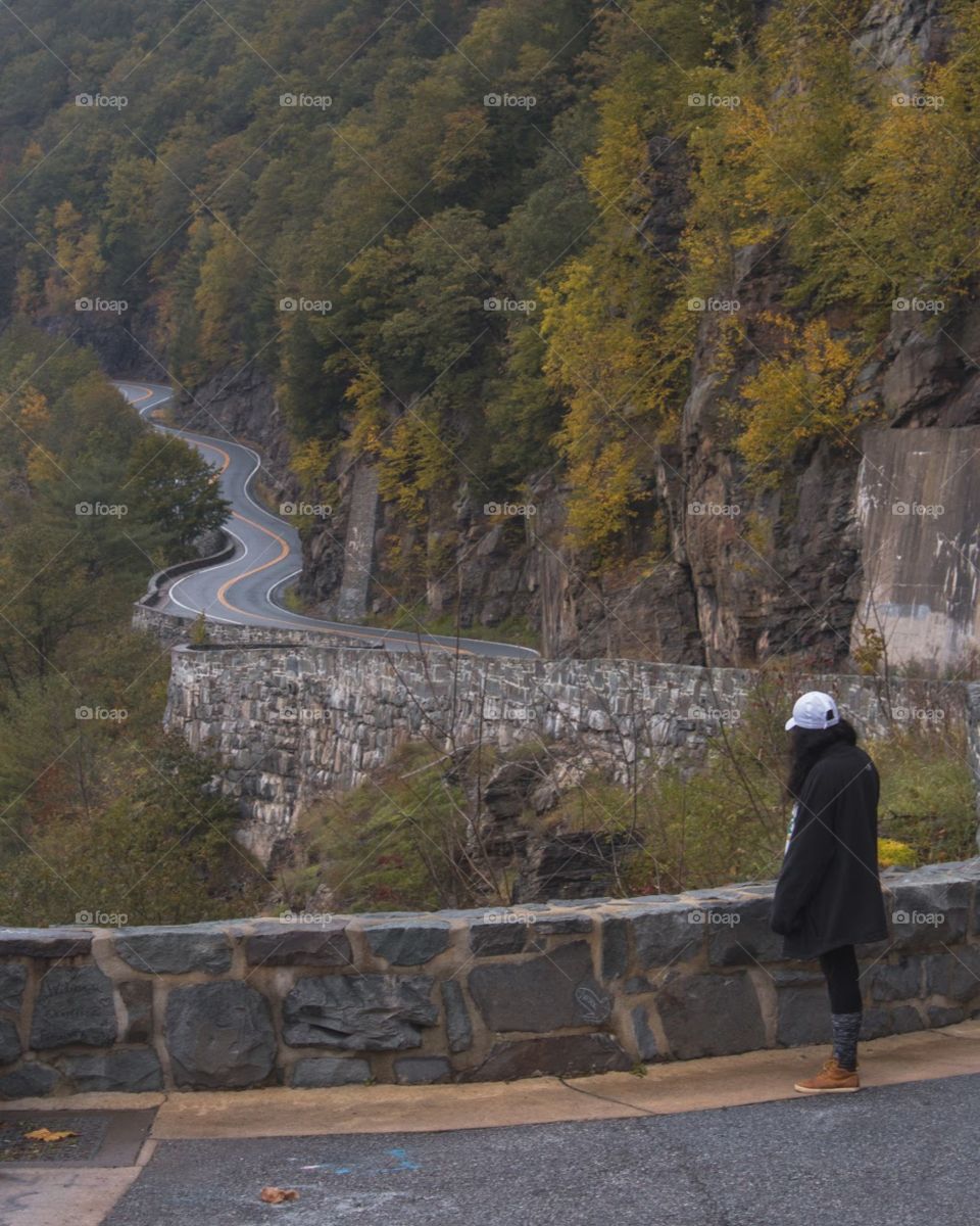 Taking in the view of a curvy road during fall