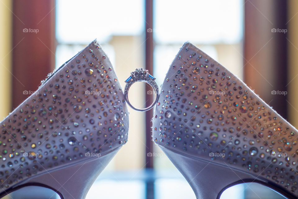 Silver Stilleto Heels with Weeding rings in between