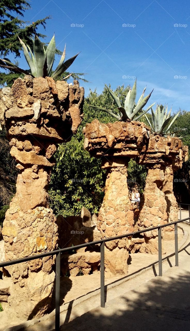 ancient like structures in Parc Guell, Barcelona