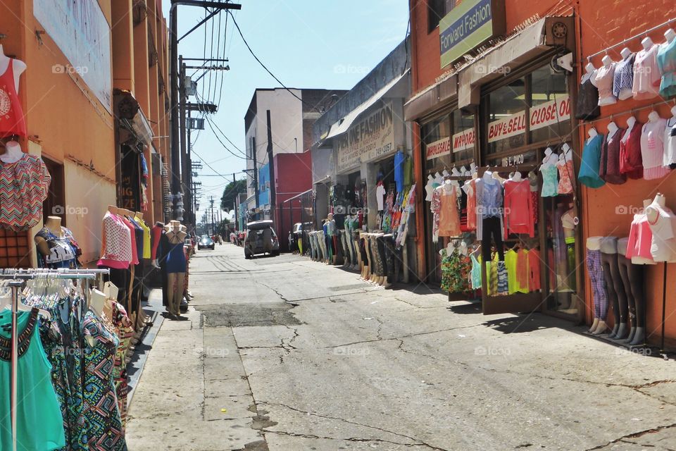 Selling clothes in the street. Selling clothes in the street