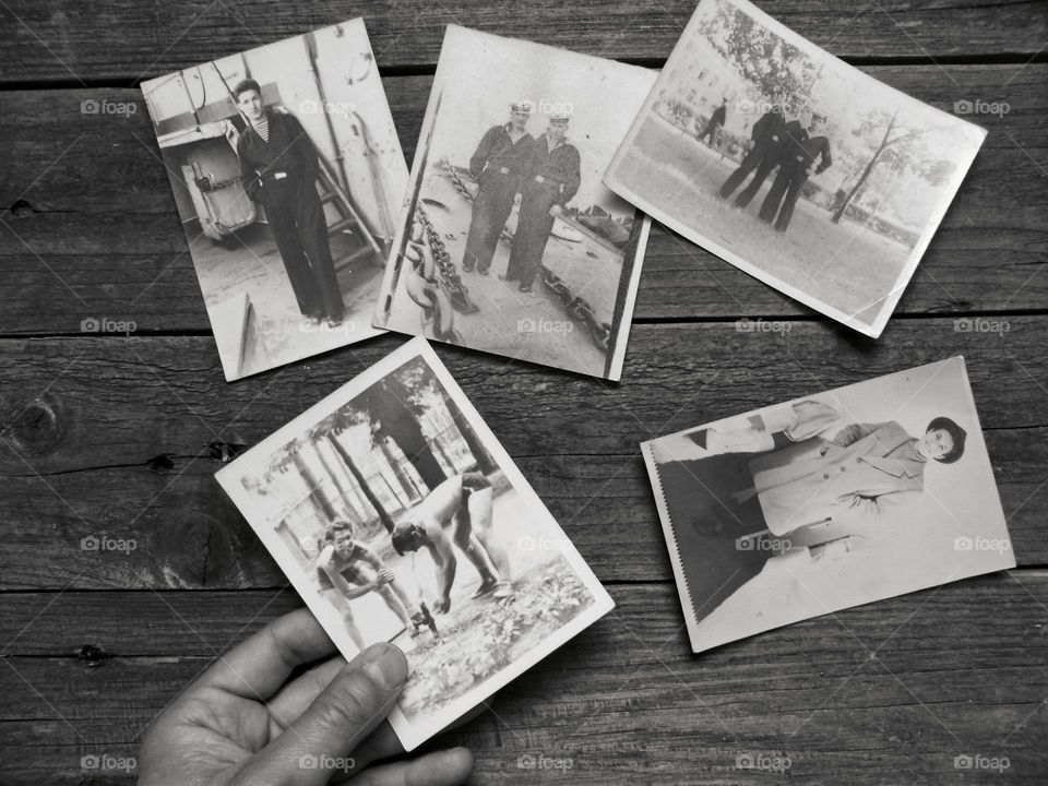 old family album with old black and white photographs