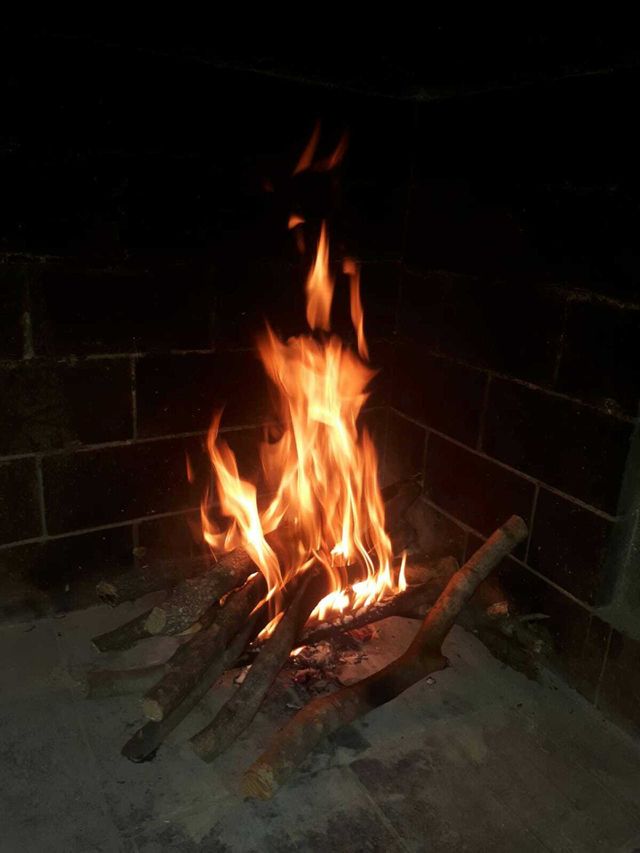 Fire on the fireplace