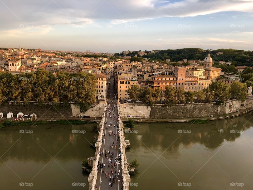 View of the bridge over the Tiber river