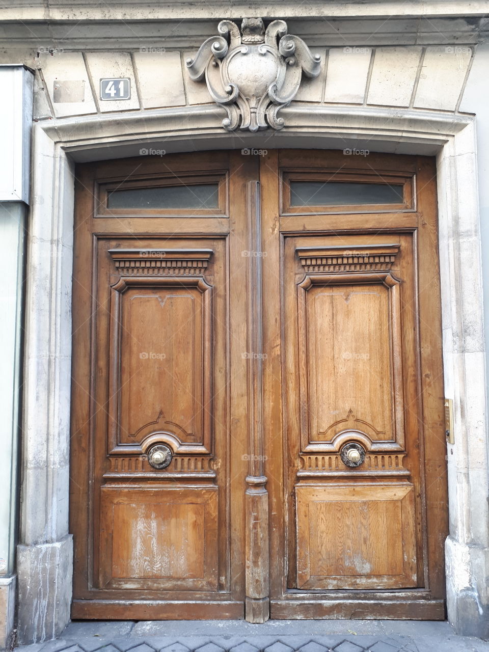 Wooden brown vintage entrance door