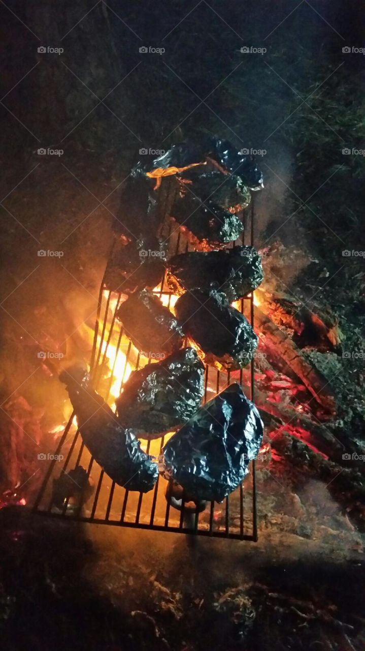 Cooking in the campfire