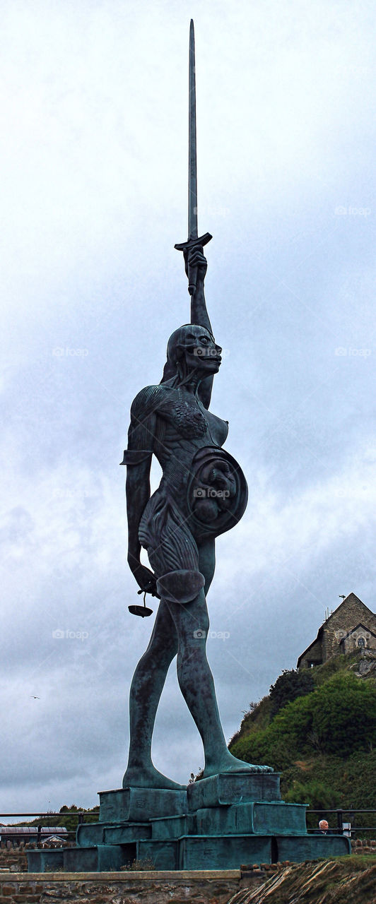 Verity, 66 foot bronze clad statue by Damien Hirst, Ilfracombe harbour