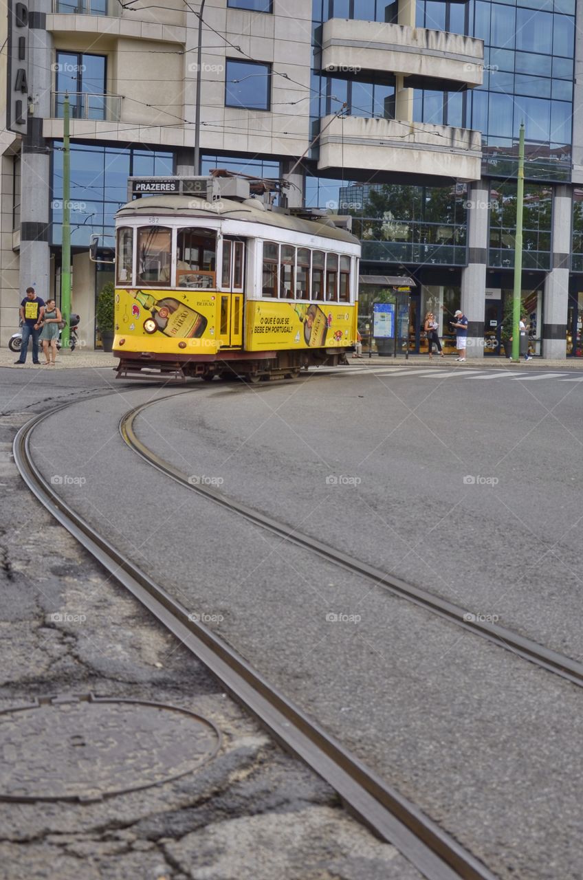Yellow tram at Lisbon
