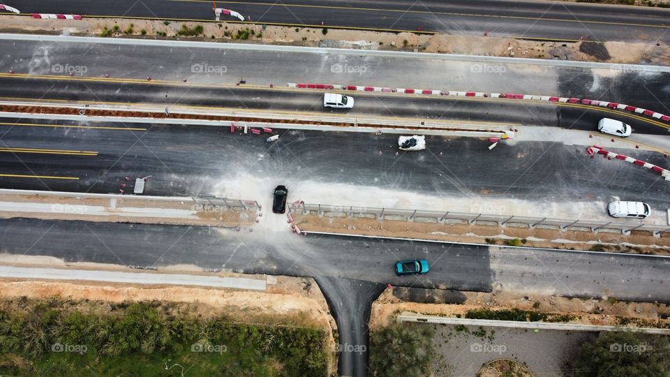 Aerial drone view road works