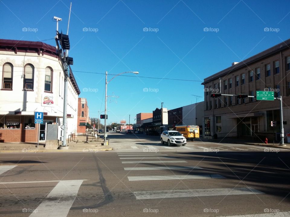 small town street. taken in historic downtown Hillsboro Texas