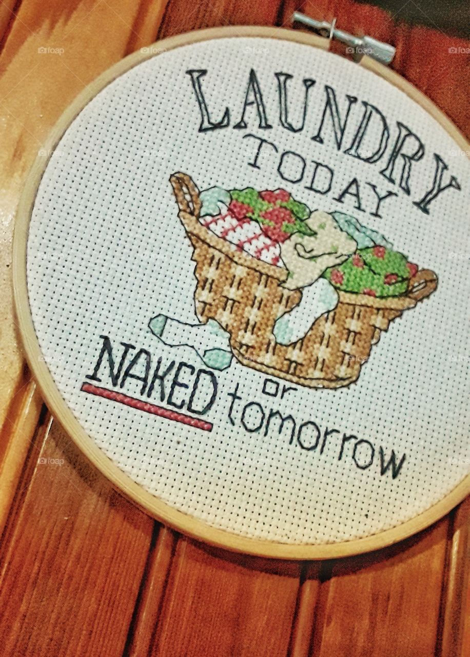 fun funky decorative cross stitch for the laundry room