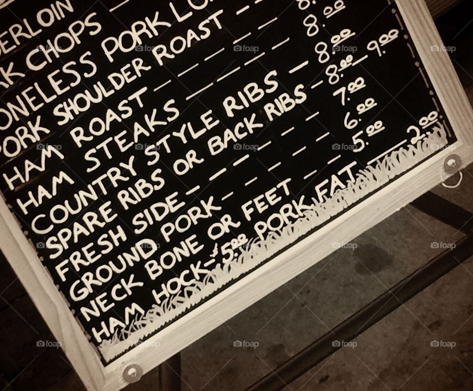 Chalkboard with meat prices