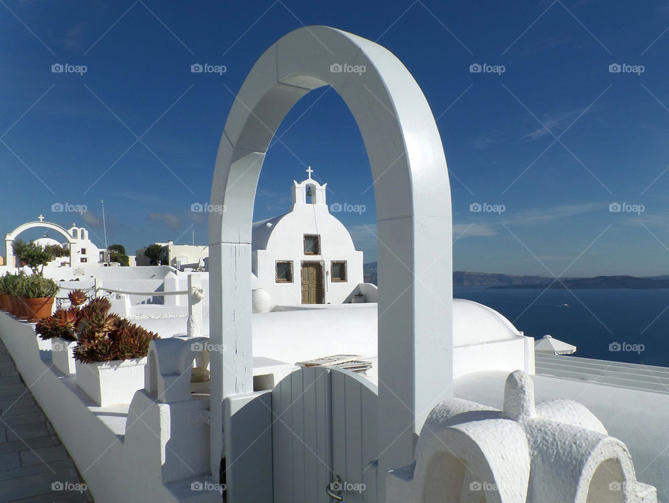 White Architectures against the Blue Sky, Santorini of Greece