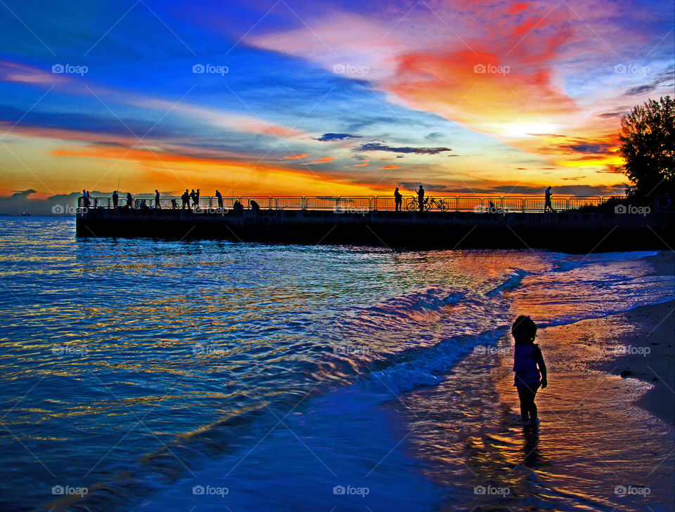 beach ocean sky children by sklarian