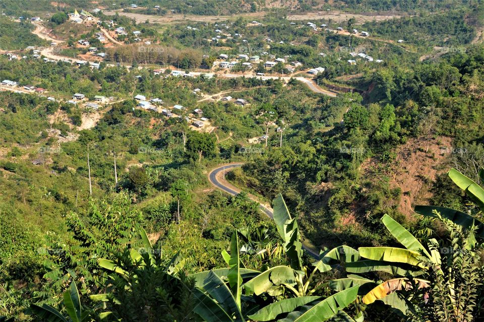 A view of village seen from a mountain