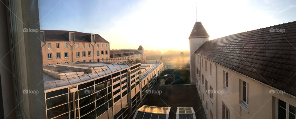 Panorama of a foggy morning