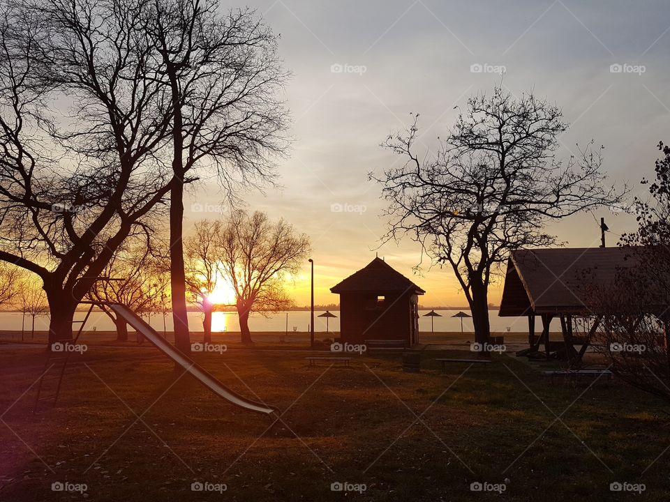 sunset on lake