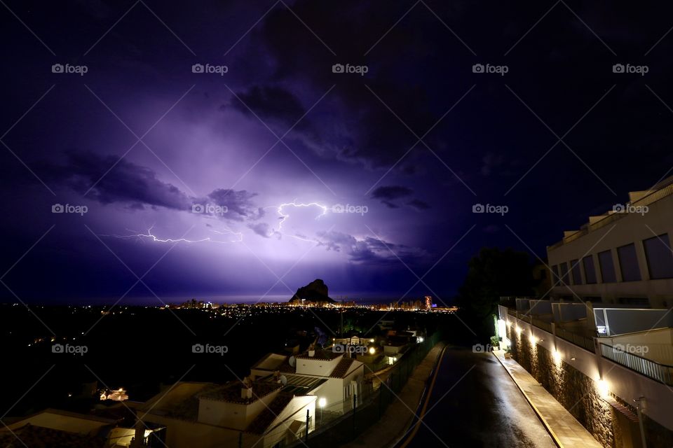 Lightning Storm Over Calpe Rock In Spain