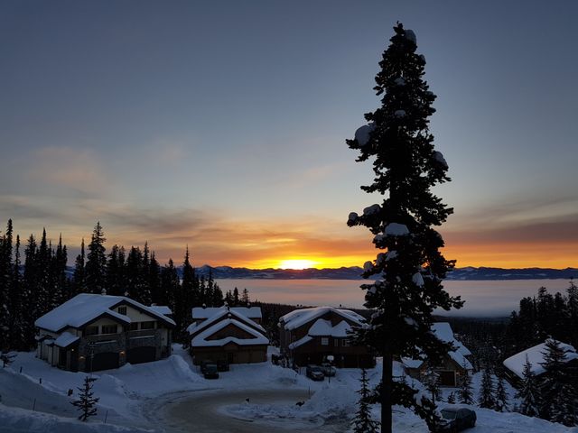 Sunrise from the chalet looking over the valley with inverted cloud layer