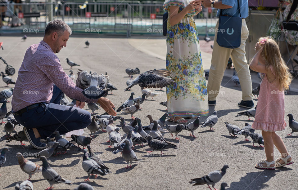 Father, daughter and pigeons ! 