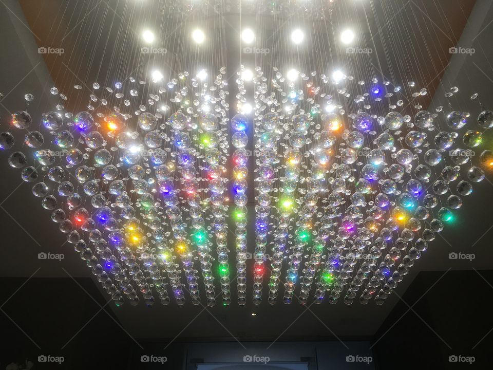 Sparkling crystal chandelier in the lobby of the Montcalm Hotel, Marble Arch, London. Visited in Autumn.