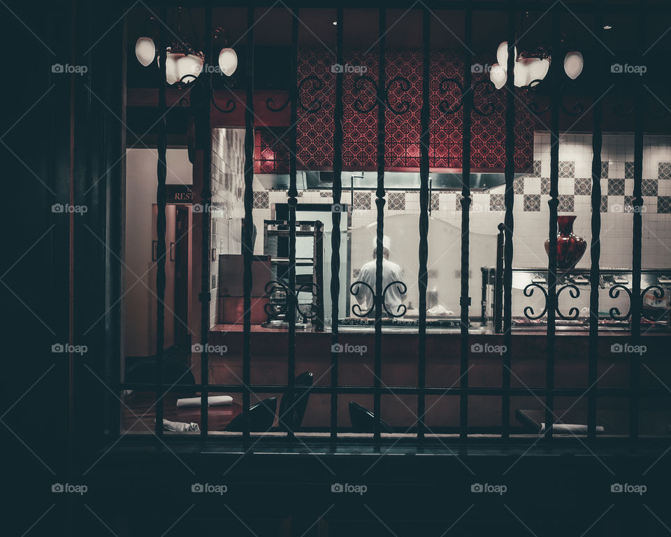 Lonely chef working late night.  Passion is everything