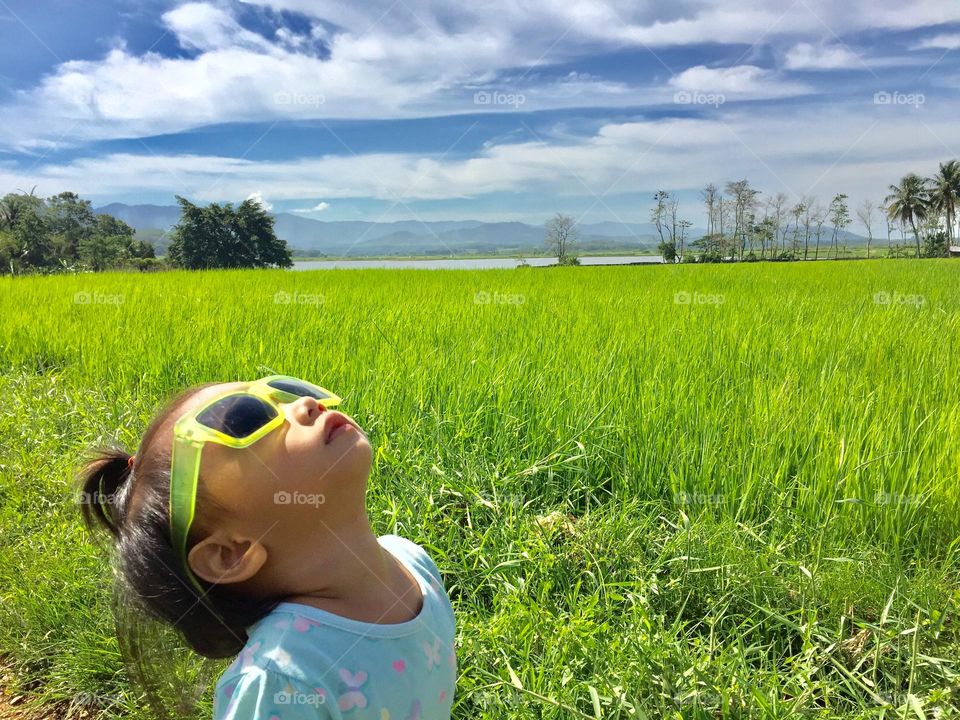 Enjoying the morning sun in the rice field 