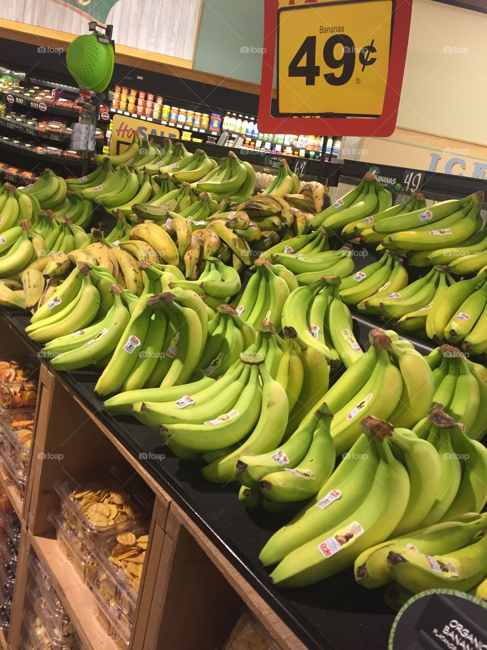 A store of green bananas and plantains