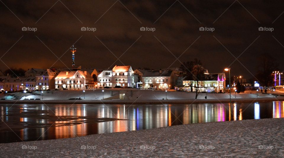 winter view lights houses