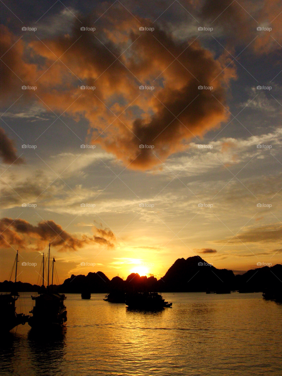 sunset boats halong bay halong bay vietnam by Gards62