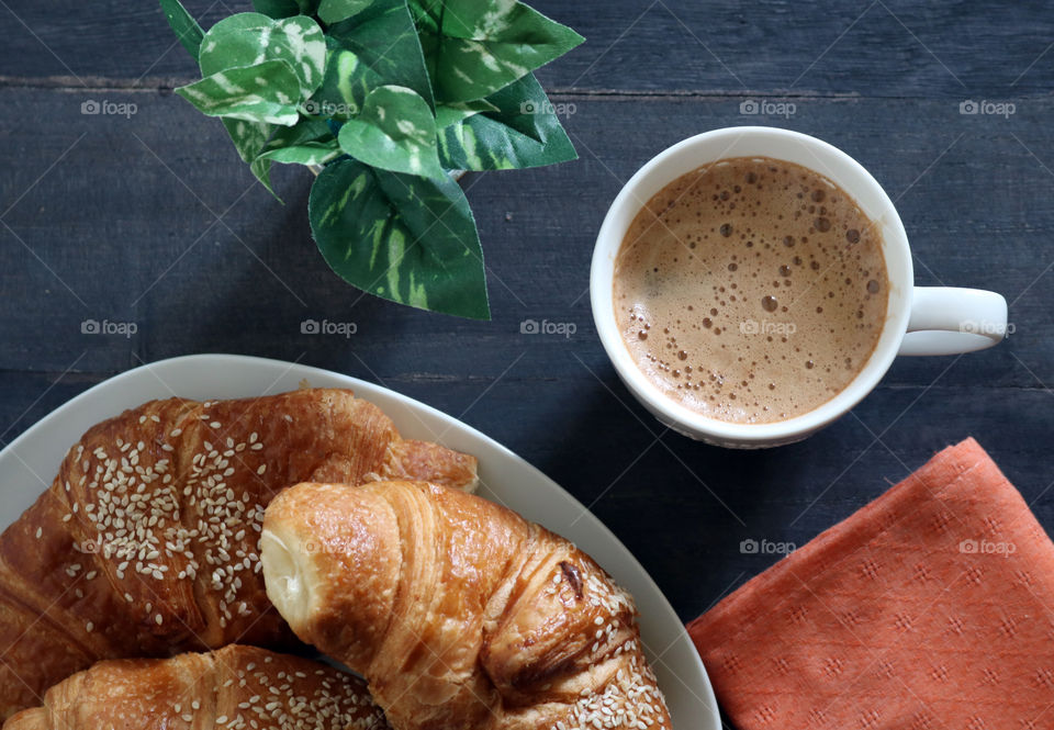 Breakfast  Croissant and Coffee