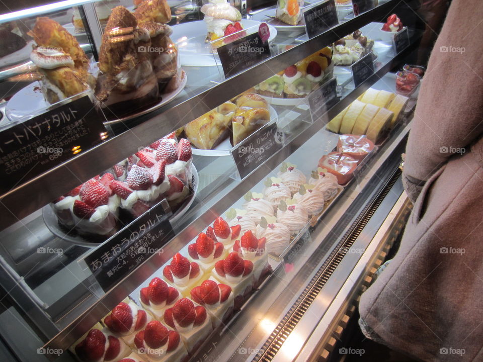 Beautiful Desserts in Glass Display Case