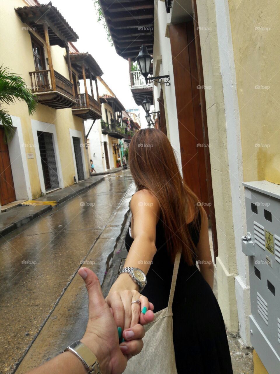 Walking on the street in Cartagena 