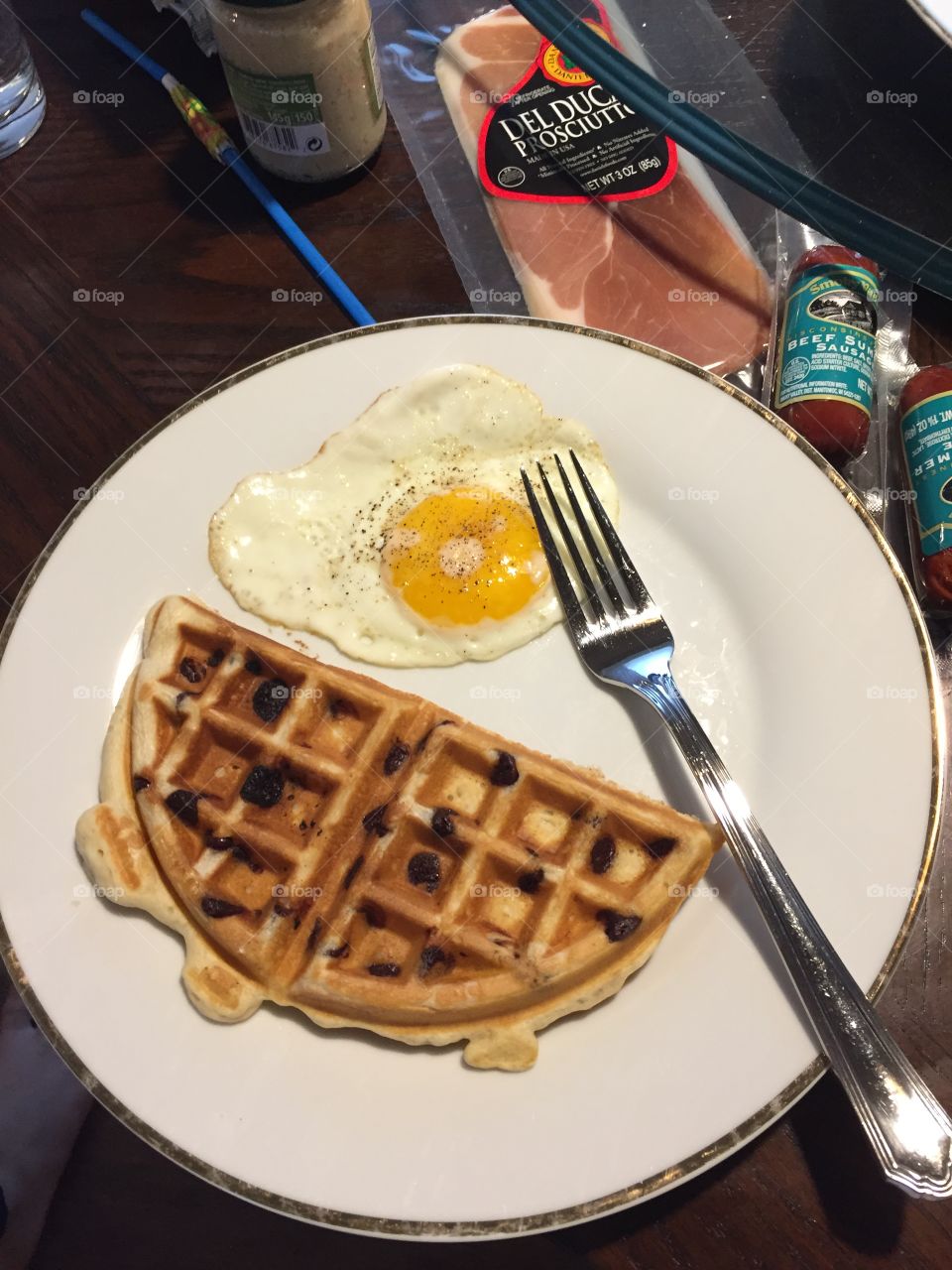 Chocolate waffle, egg, breakfast, brunch, delicious, meal, food