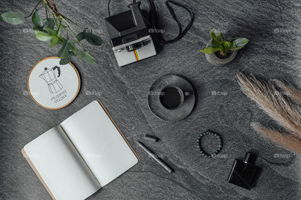 Flat lay coffee and write