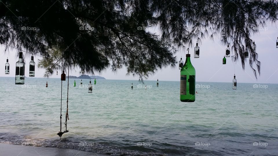 Bottles tree free drink on the beach