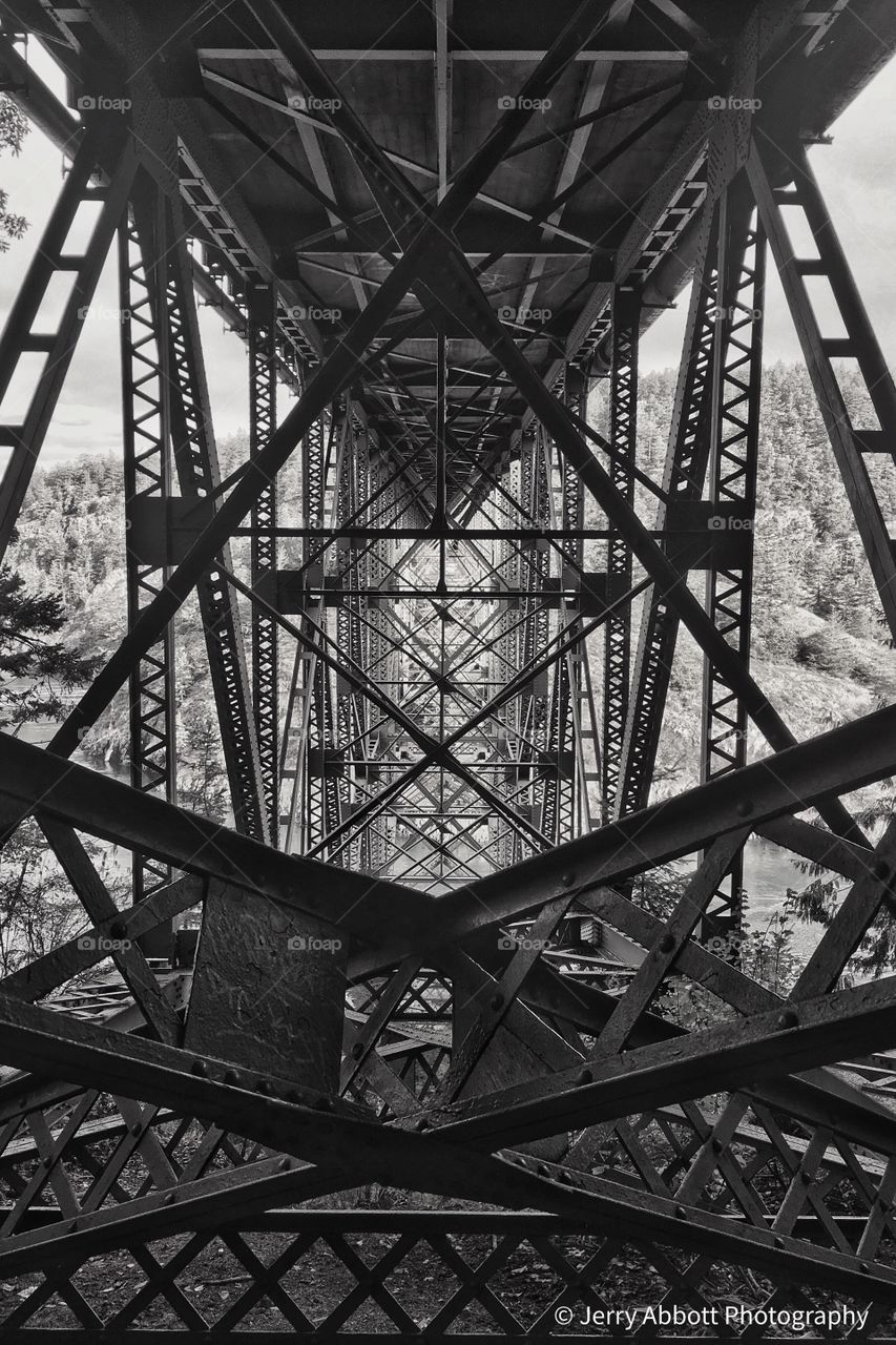 Geometric Patterns Under the Bridge, Deception Pass Bridge Engineering Architecture in Black and White