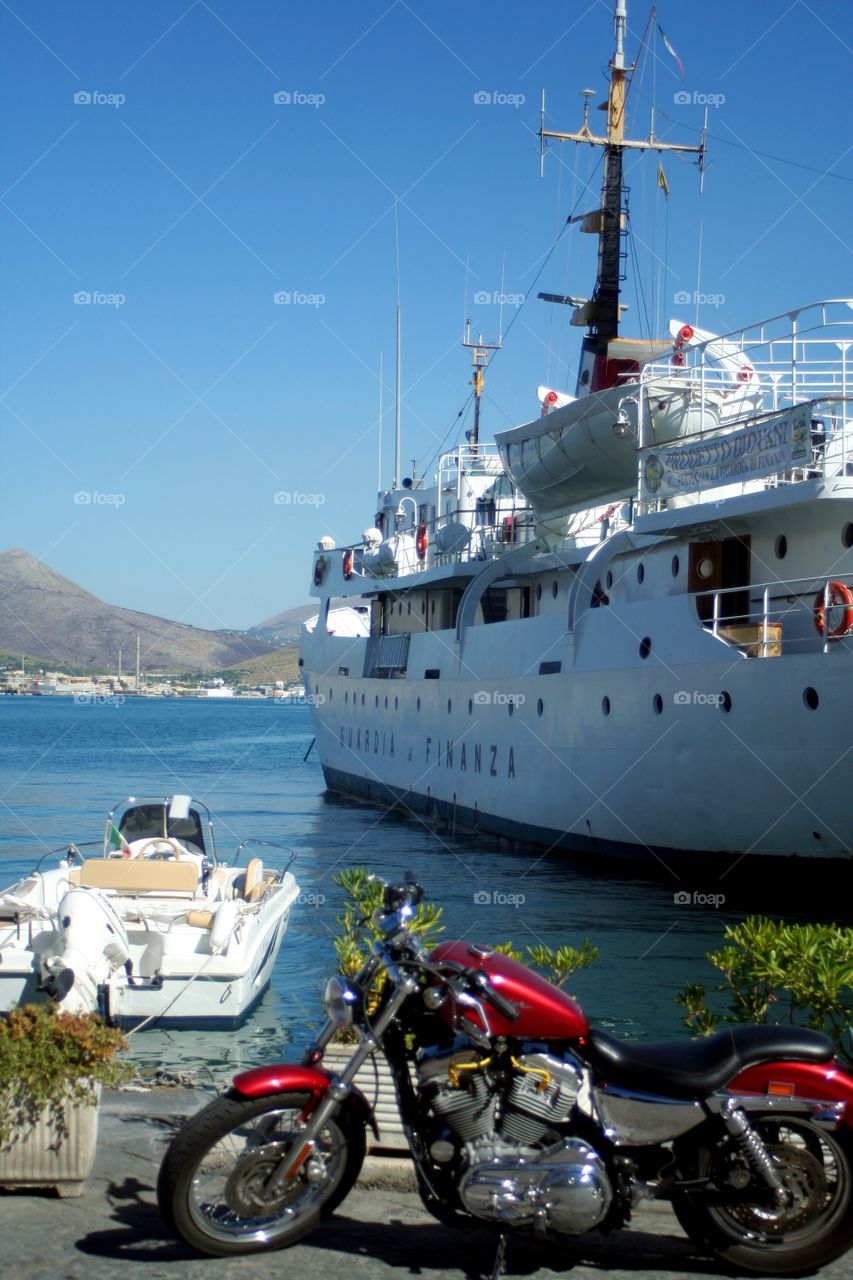 Motorcycle in harbor