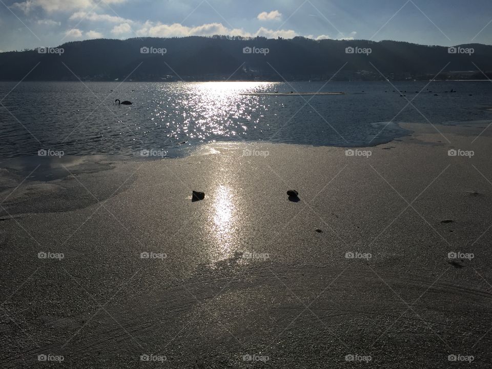 Frozen lake with sunshine