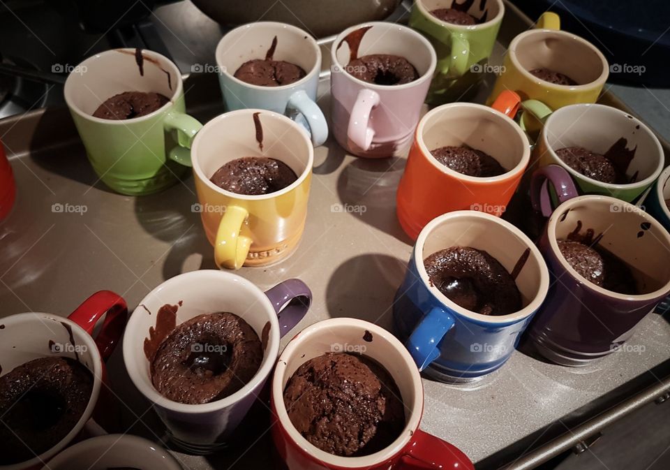 Chocolate Lava Cakes on colourful cups